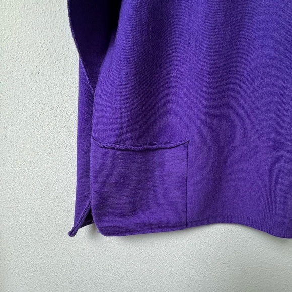 NWOT EILEEN FISHER Purple 100% Merino Wool Boat Neck Box Sweater Pockets Size MP - Picture 4 of 12